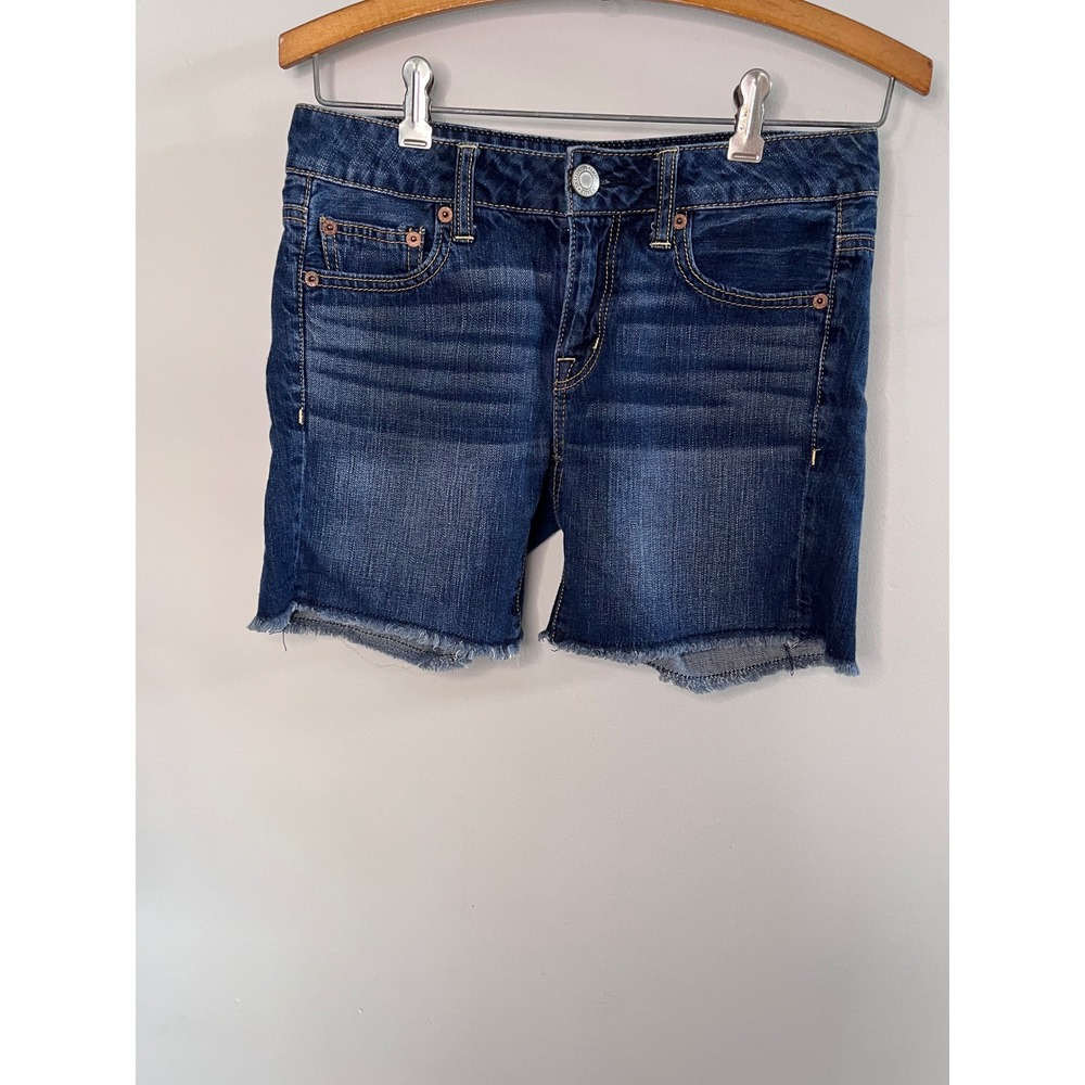 American Eagle Dark Wash Raw Hem Denim Cut Off Shorts Size 00 Cotton